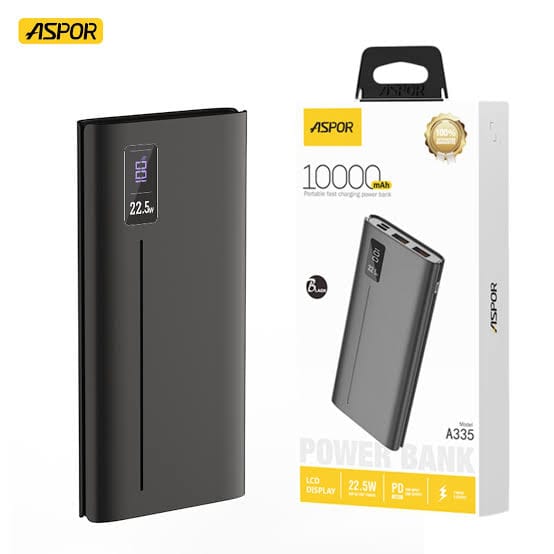 ASPOR A335 POWER BANK 10,000MAH 22.5W PD+QC 3.0 WITH LCD DIGITAL DISPLAY