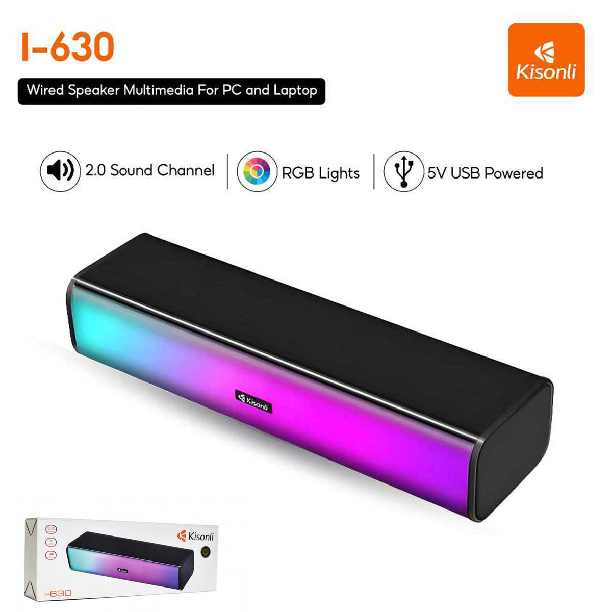 KISONLI I-630 SPEAKER PC + BT MULTIMEDIA USB PLUG RGB COLORFUL LIGHT