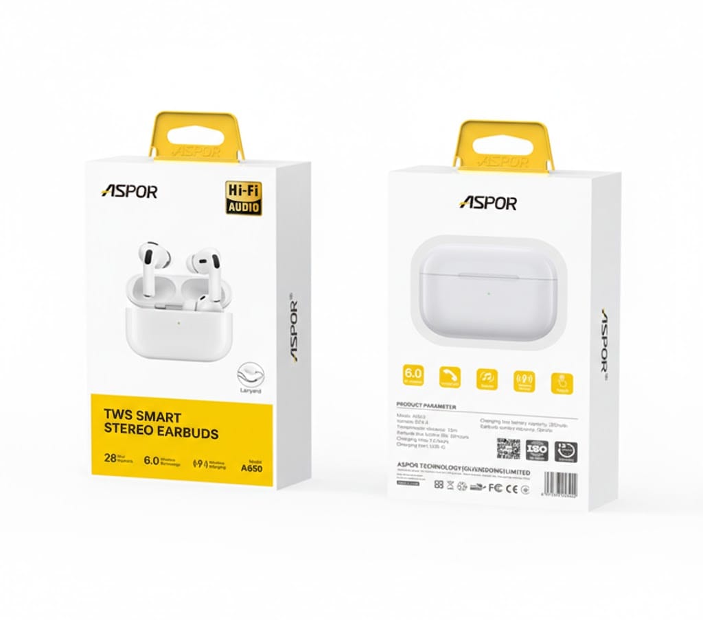 ASPOR A650 Pro 3 TWS Wireless Earbuds with Wireless Charging & Lanyard