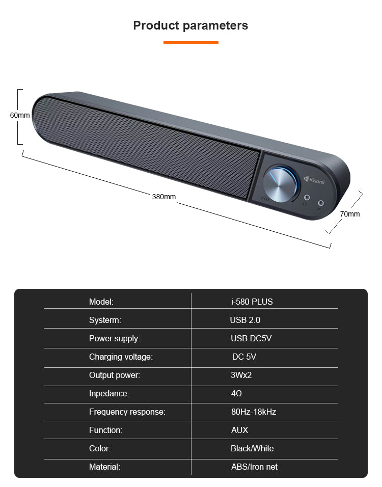 KISONLI I-580 PLUS HOME THEATER USB SOUNDBAR SPEAKER SYSTEM WITH HEADSET AND MICROPHONE JACK