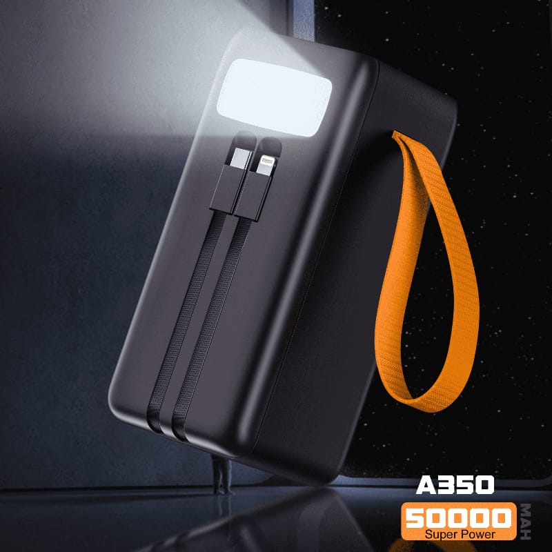 ASPOR A350 22.5W 50,000MAH FAST CHARGING TYPE-C MICRO IOS 7 OUTPUT WITH BUILT-IN FLASHLIGHT POWER BANK