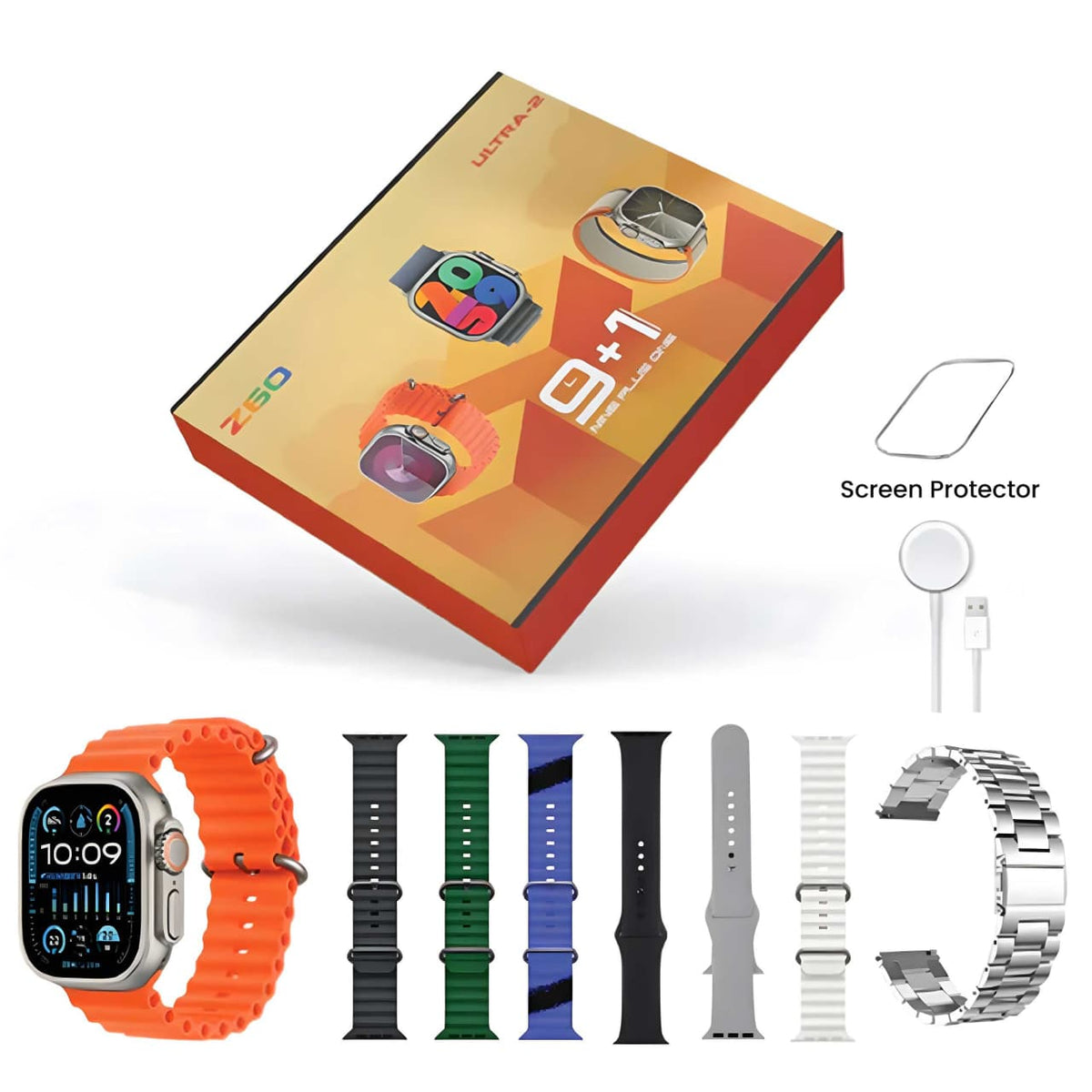 9+1 Z60 ULTRA-2 BIG IPS DISPLAY 49MM 8 STRAPs + SCREEN PROTECTOR BT CALLING SMARTWATCH ALWAYS ON DISPLAY