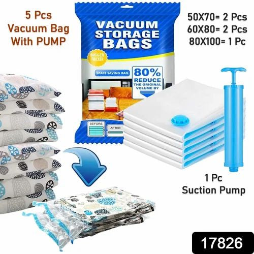 Vacuum Storage 5 Pcs Sealed Bags With Hand Pump