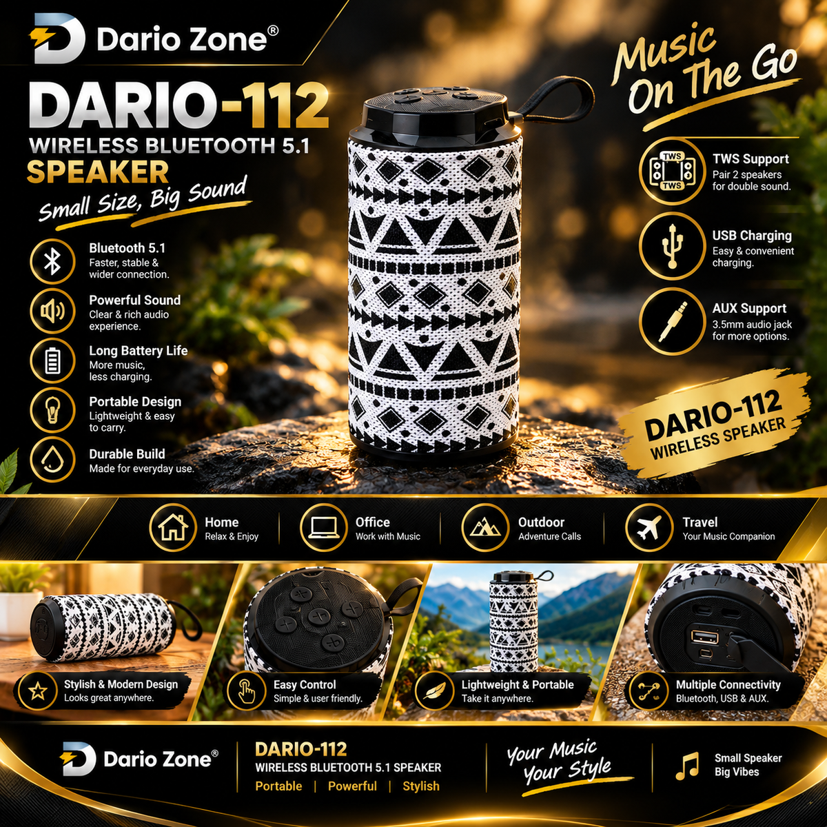 Dario Zone Dario-112 Wireless Bluetooth 5.1 Speaker