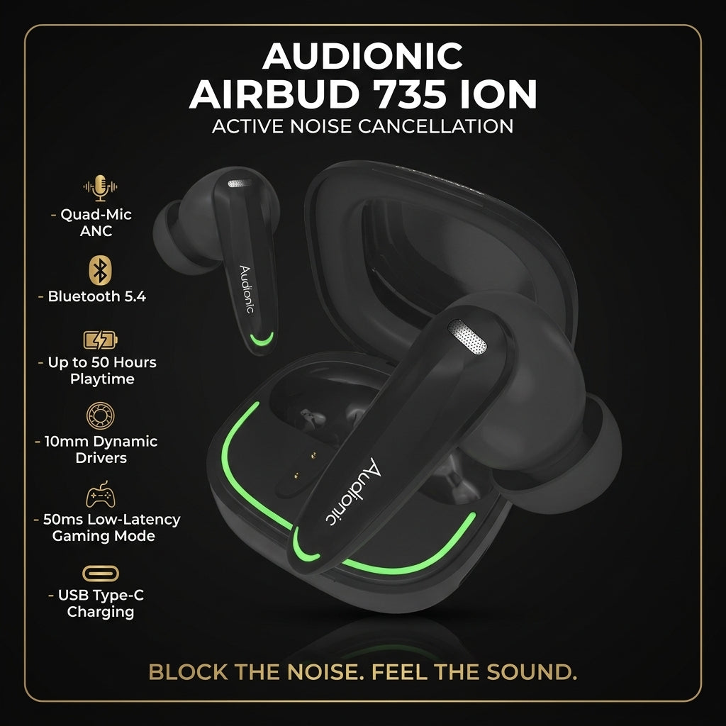 Audionic Airbud 735 Ion with ANC – Wireless Earbuds