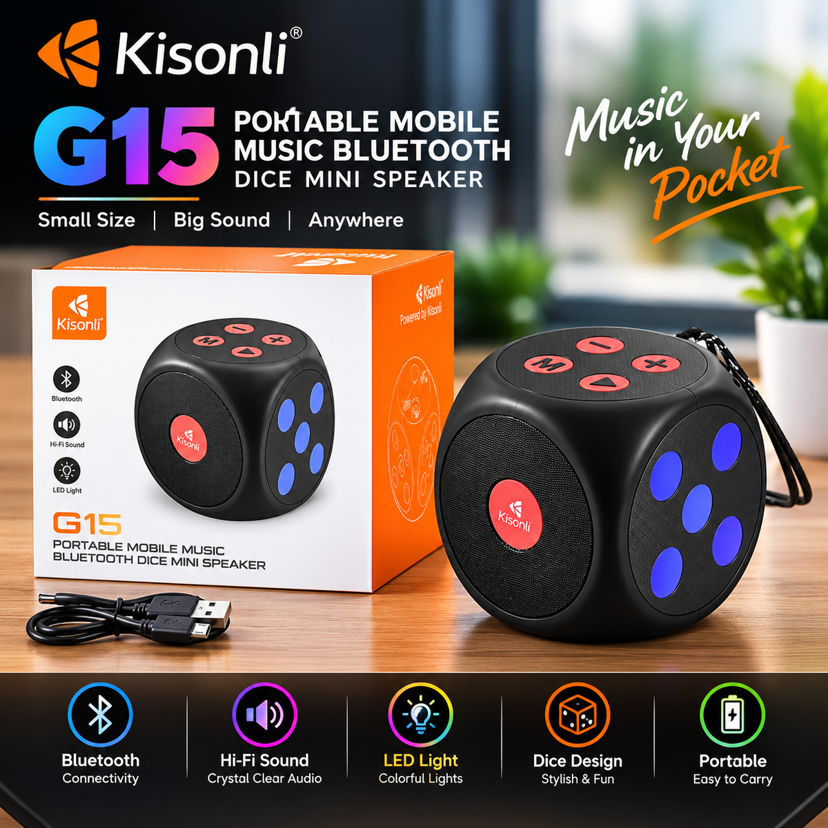 KISONLI G15 PORTABLE MOBILE MUSIC BLUETOOTH DICE MINI SPEAKER