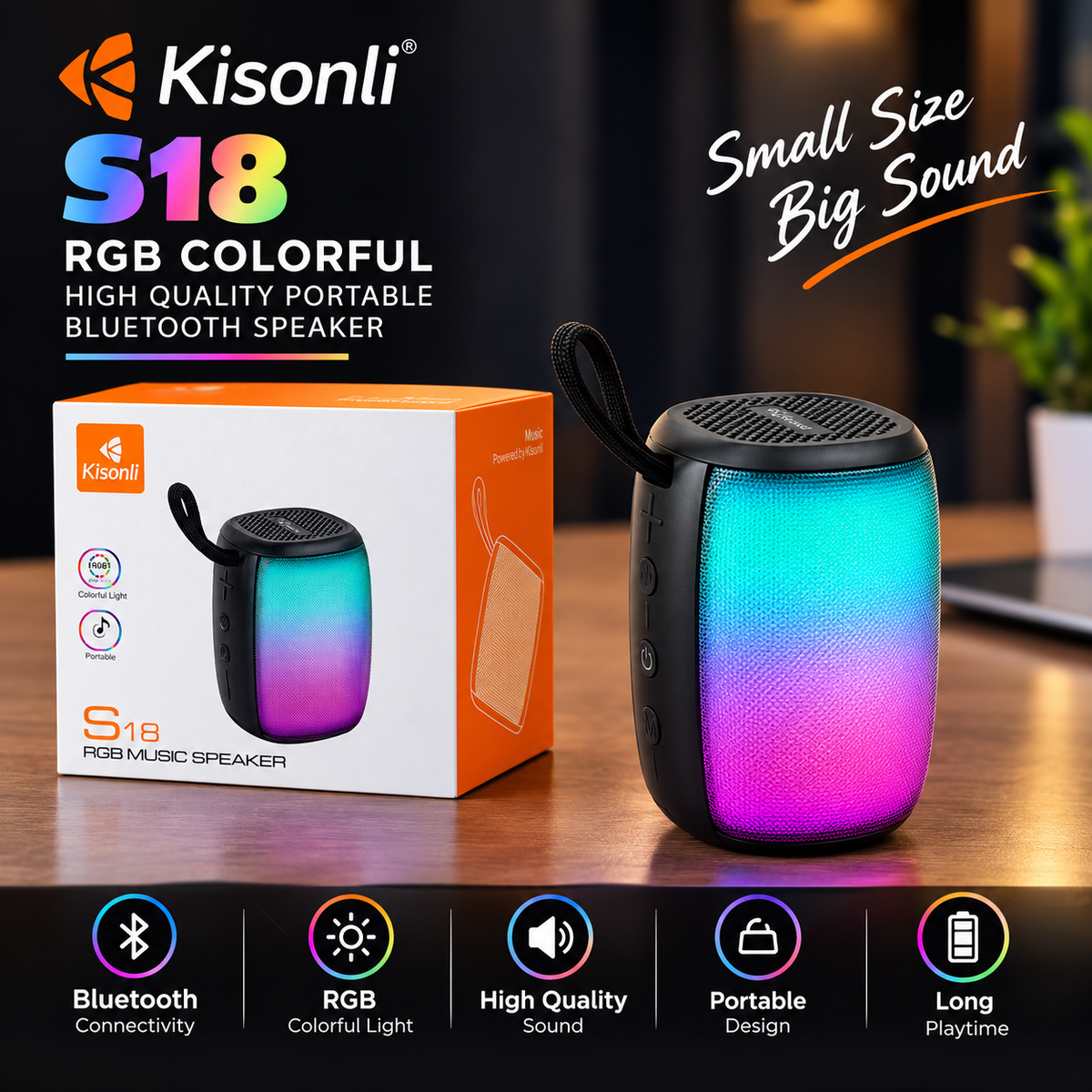 KISONLI S18 RGB COLORFUL HIGH QUALITY PORTABLE BLUETOOTH SPEAKER