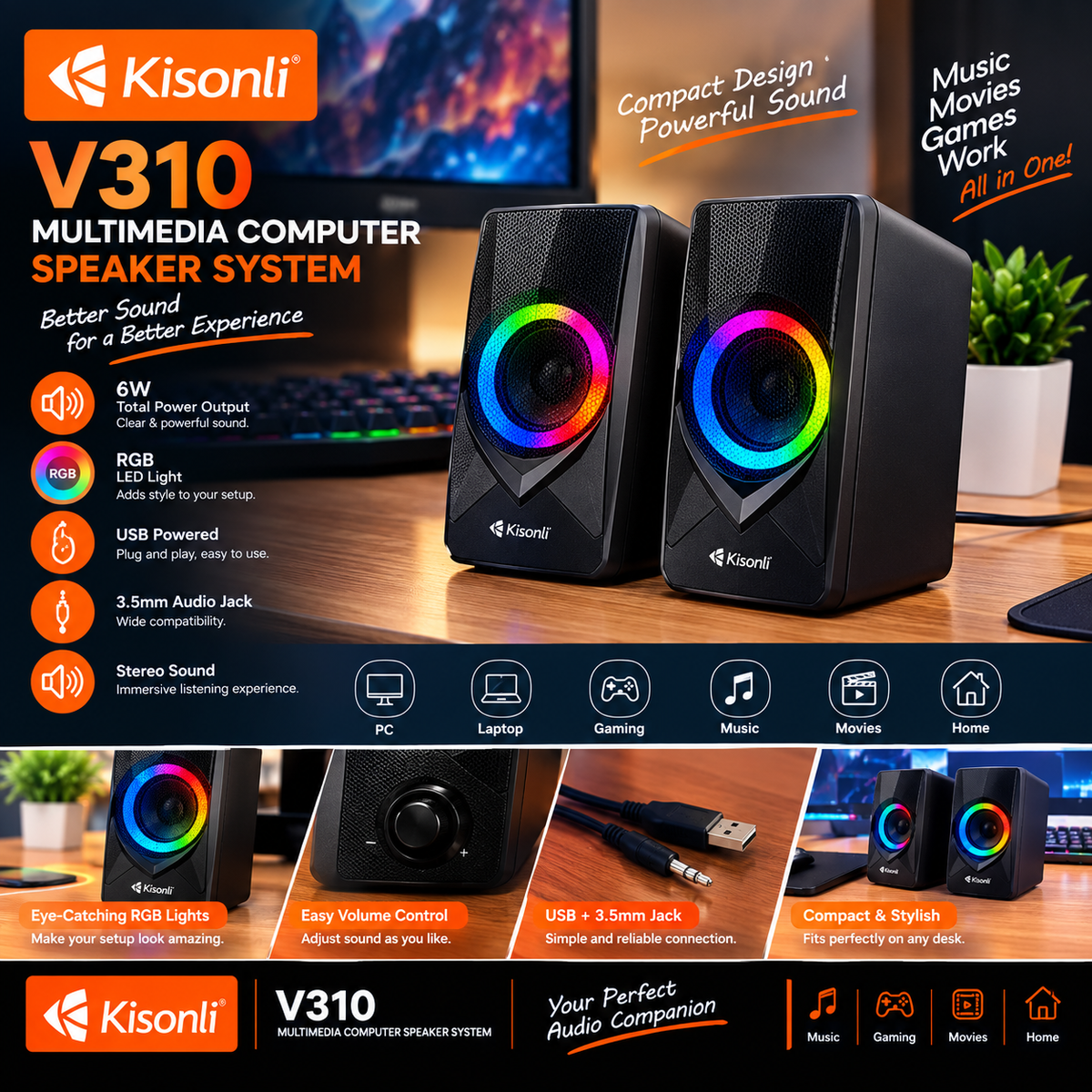 KISONLI V310 MULTIMEDIA COMPUTER SPEAKER SYSTEM