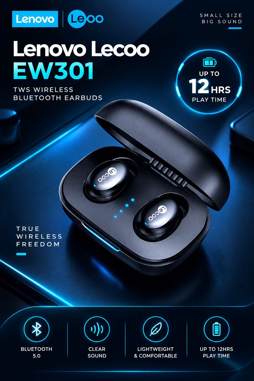 Lenovo Lecoo EW301 TWS Wireless Bluetooth Earbuds