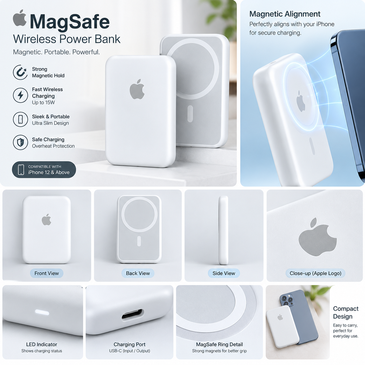 MagSafe Wireless Magnetic Power Bank – Slim & Portable Fast Charging