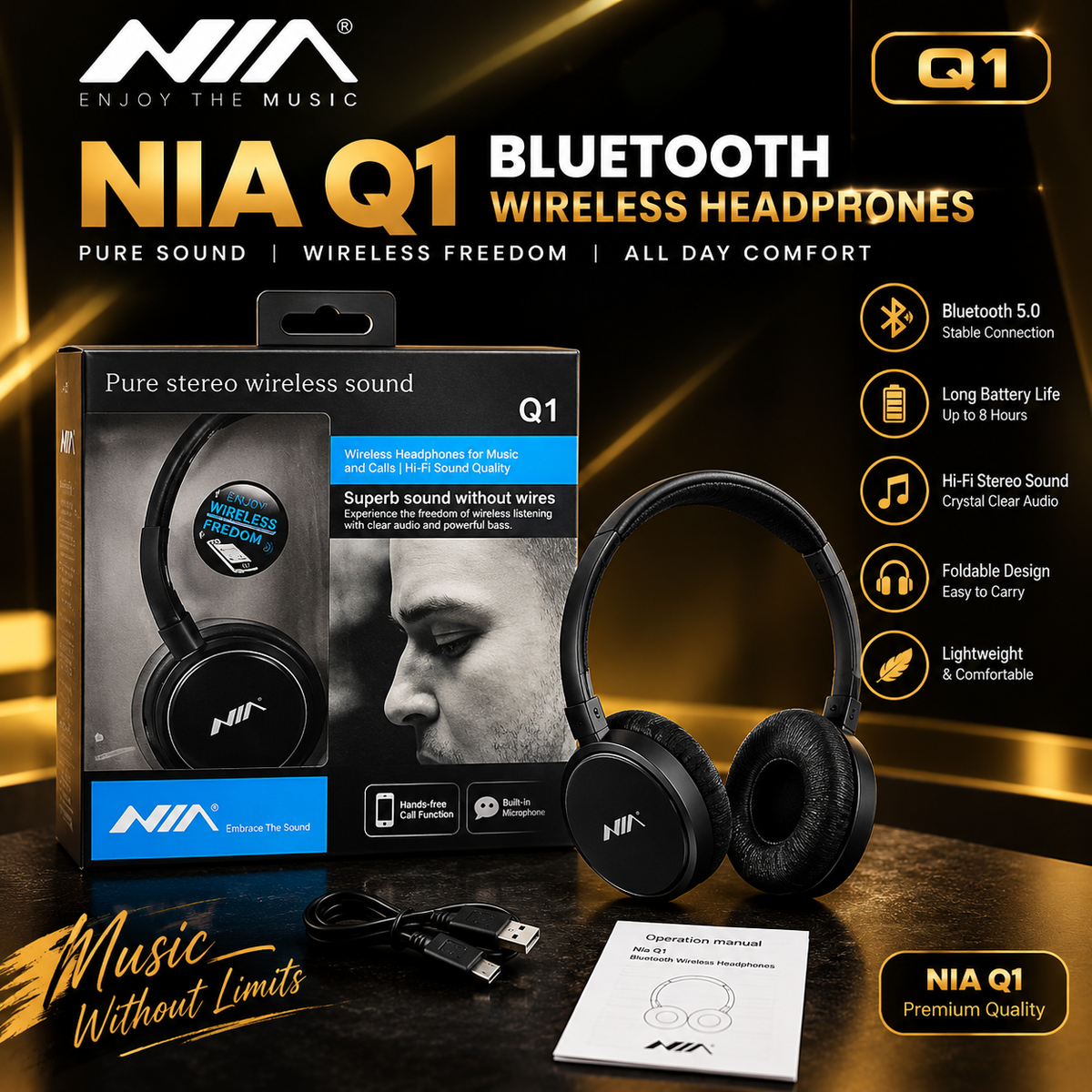 Nia Q1 Bluetooth Wireless Headphones