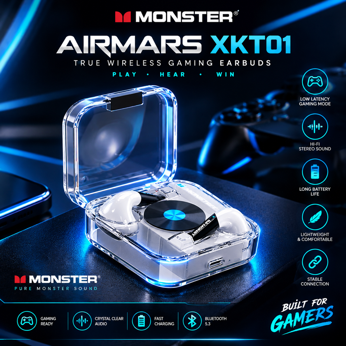 MONSTER AIRMARS XKT01 – True Wireless Gaming Earbuds