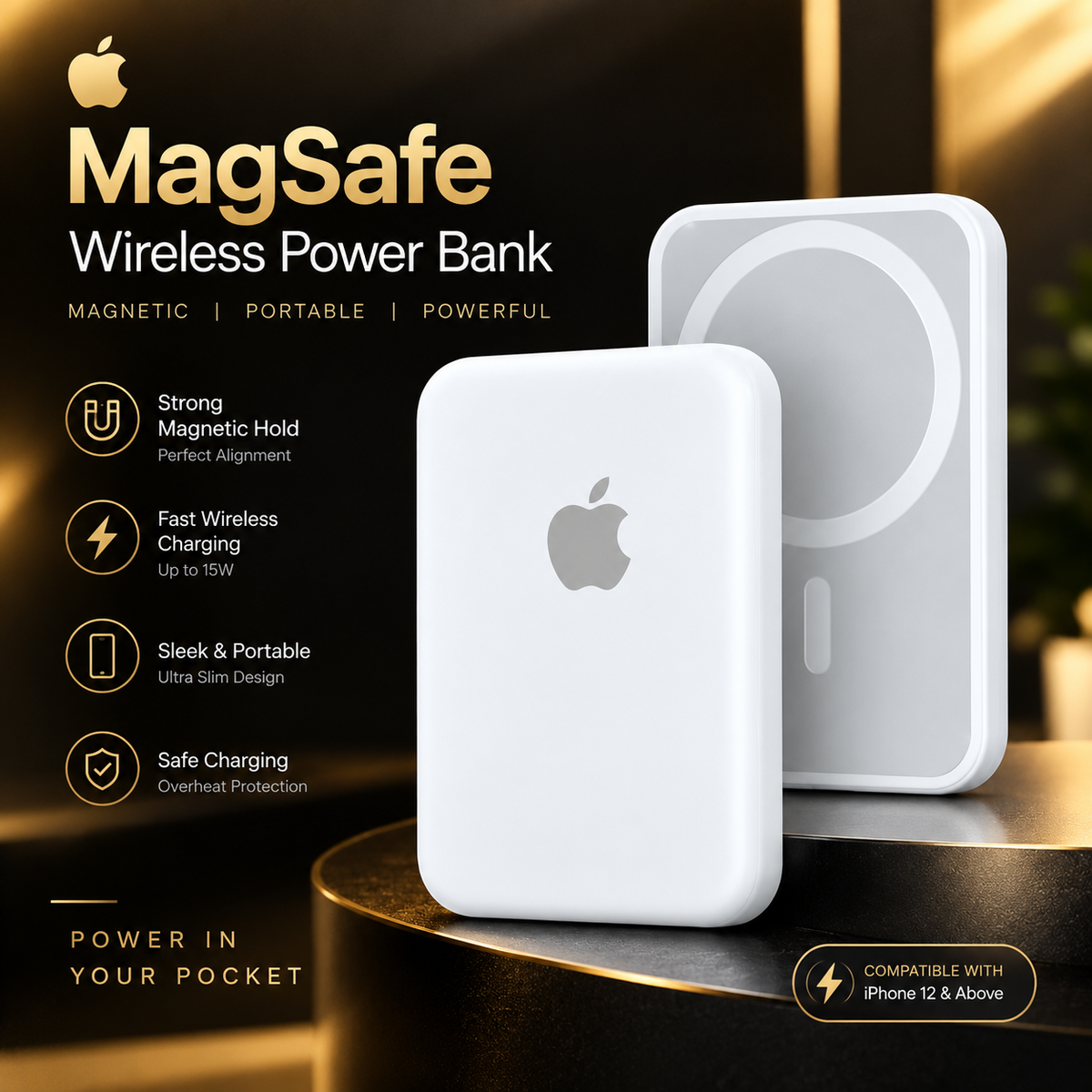 MagSafe Wireless Magnetic Power Bank – Slim & Portable Fast Charging
