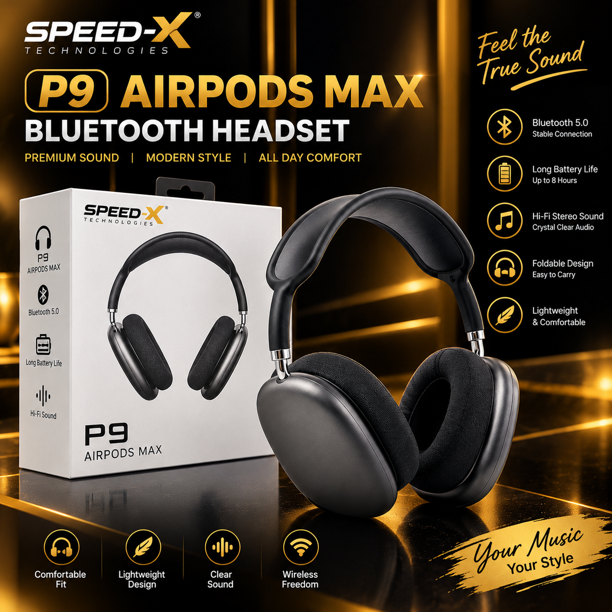 Speed-X Technologies P9 Airpods Max Bluetooth Headset