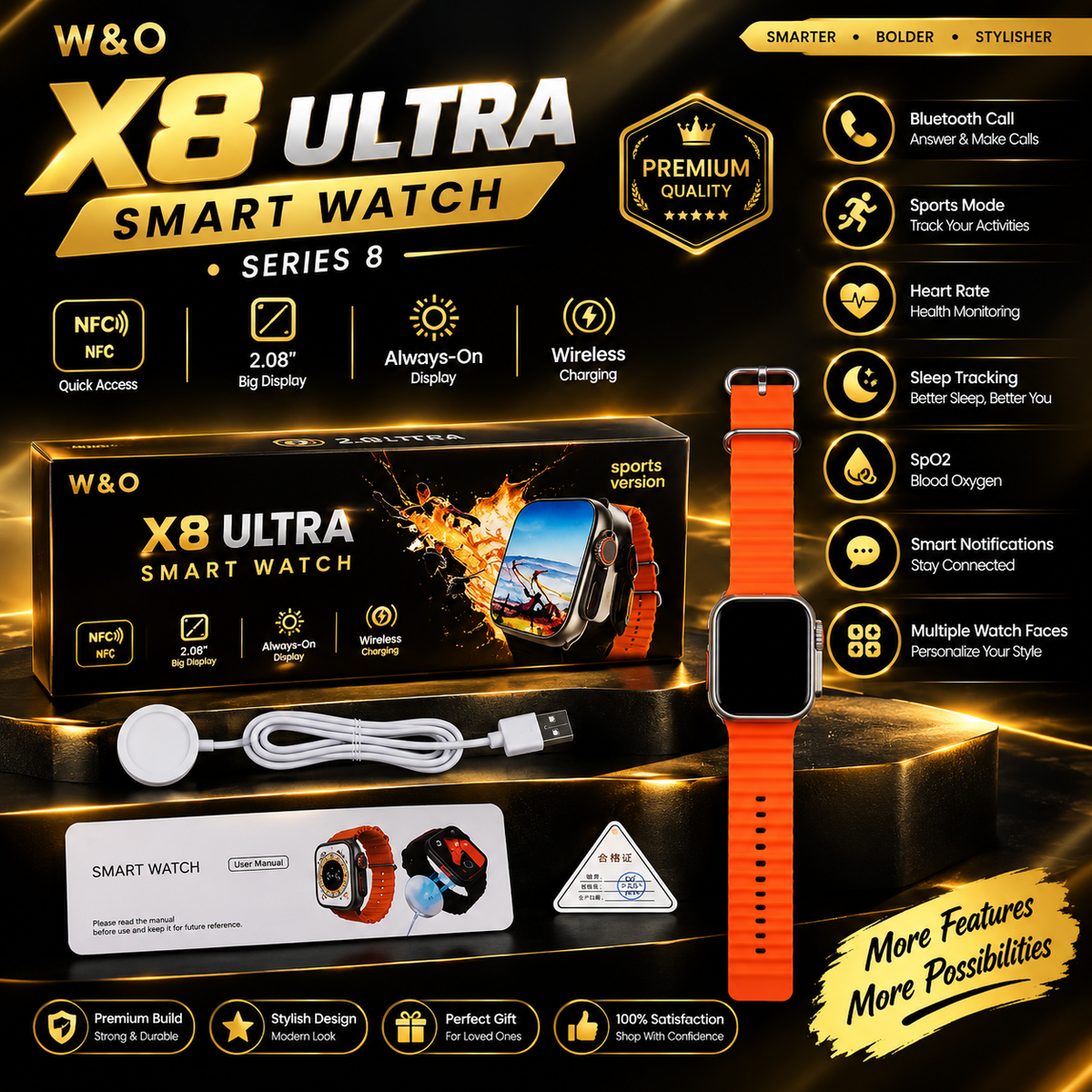 X8 Ultra Smart Watch Series 8 – Style Meets Smart  DISPLAY & WIRELESS CHARGING 49MM